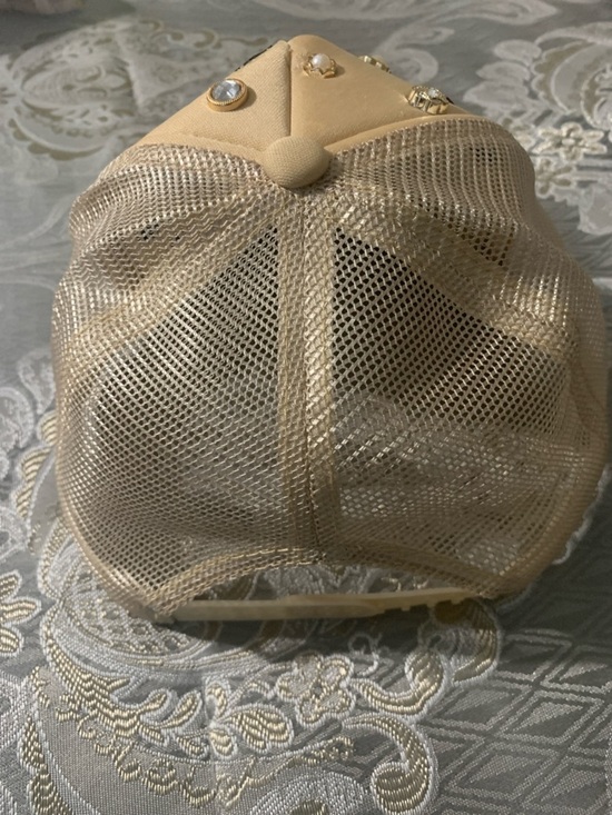 Beige Floral Embroidered Pearl Accent Baseball Cap main image 5